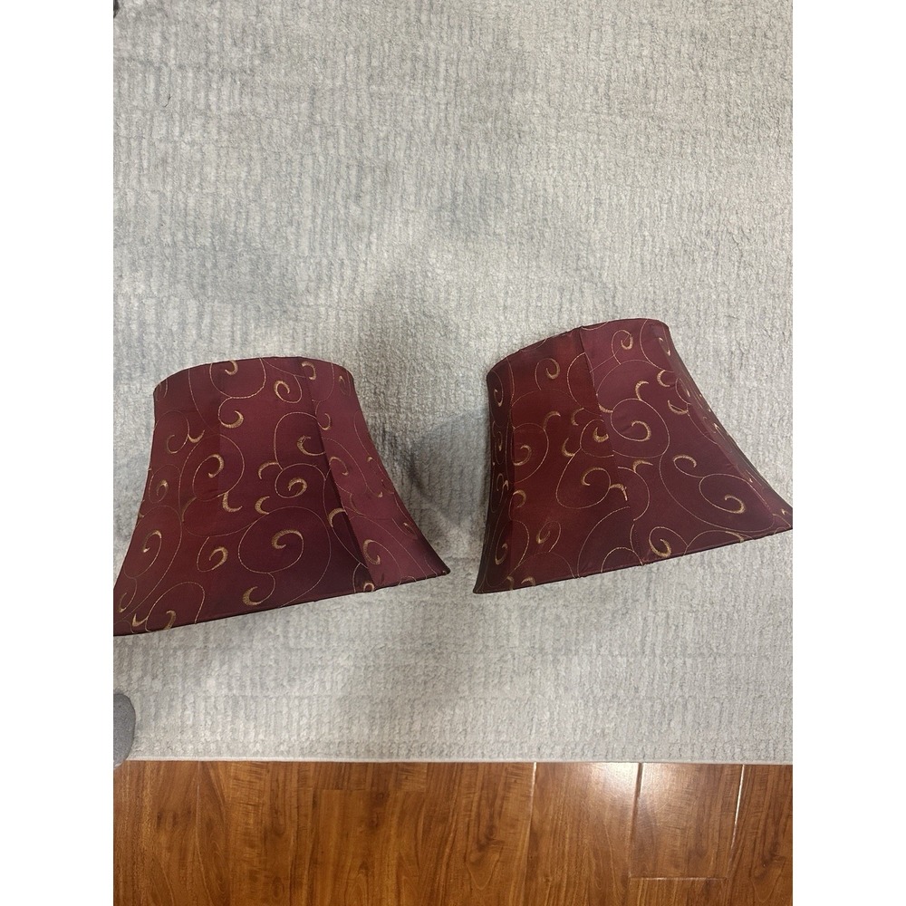 allen + roth 10"‎ x 14" Red and Gold Fabric Embroidered Bell Lamp Shades Set 2